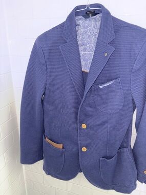 Men's Navy Textured Blazer - Casual Tailored Jacket